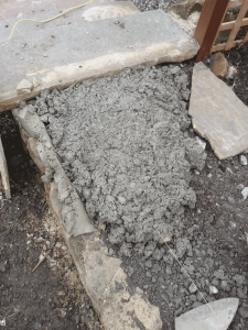 Concrete and mortar ready for the paving to be laid onto it