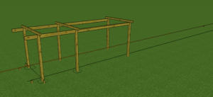 Pergola with the next pair of posts and horizontals in place.